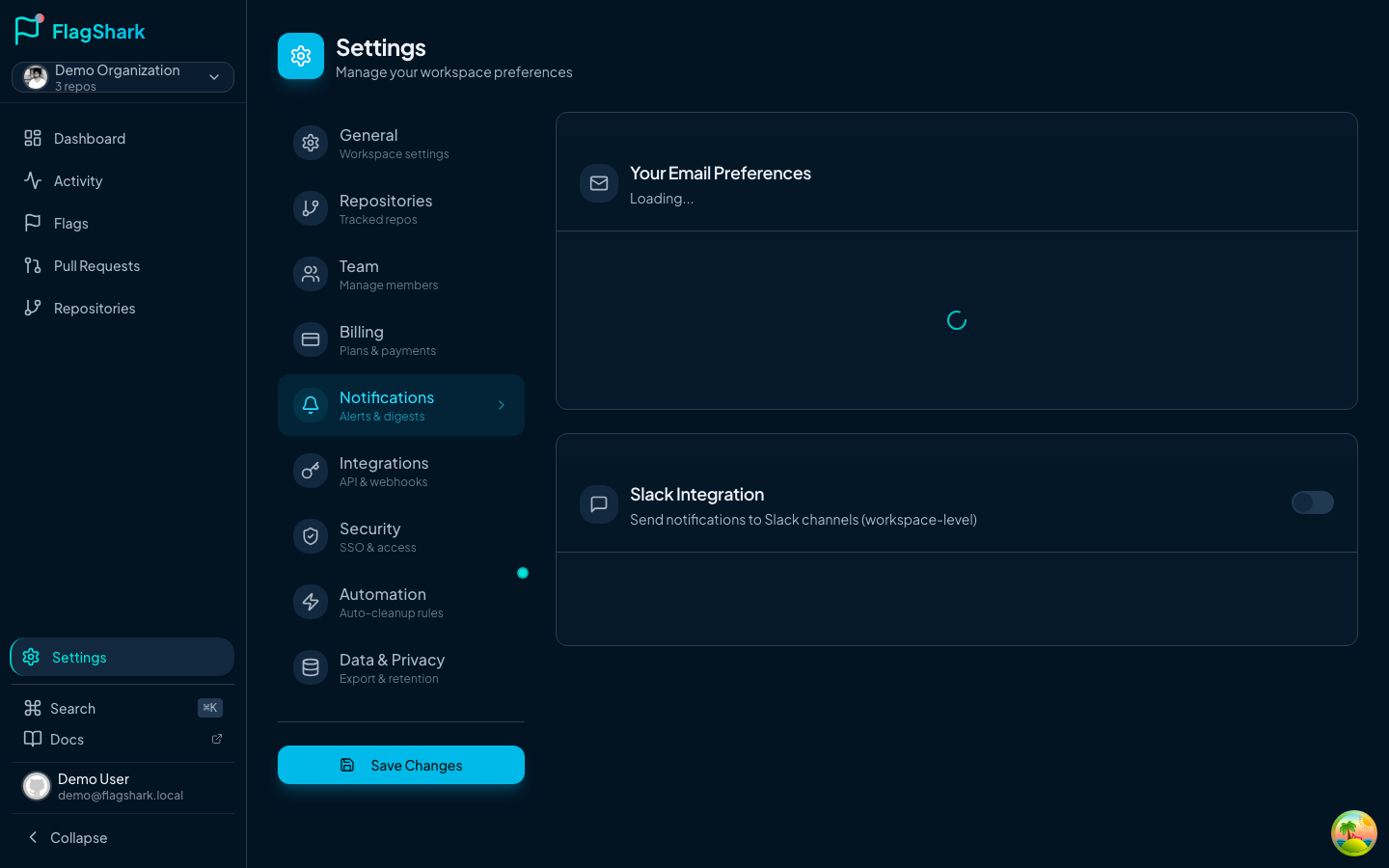 User email preferences settings panel